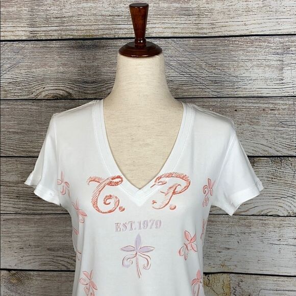 Think Pink White COTTON V-neck T-shirt  Top tee - Picture 2 of 8